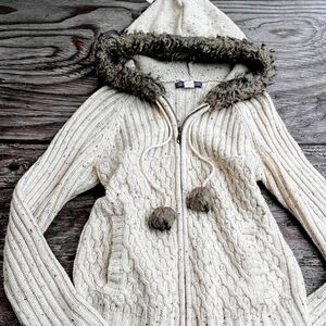 Billabong Cream Hooded Cardigan with Brown Accents